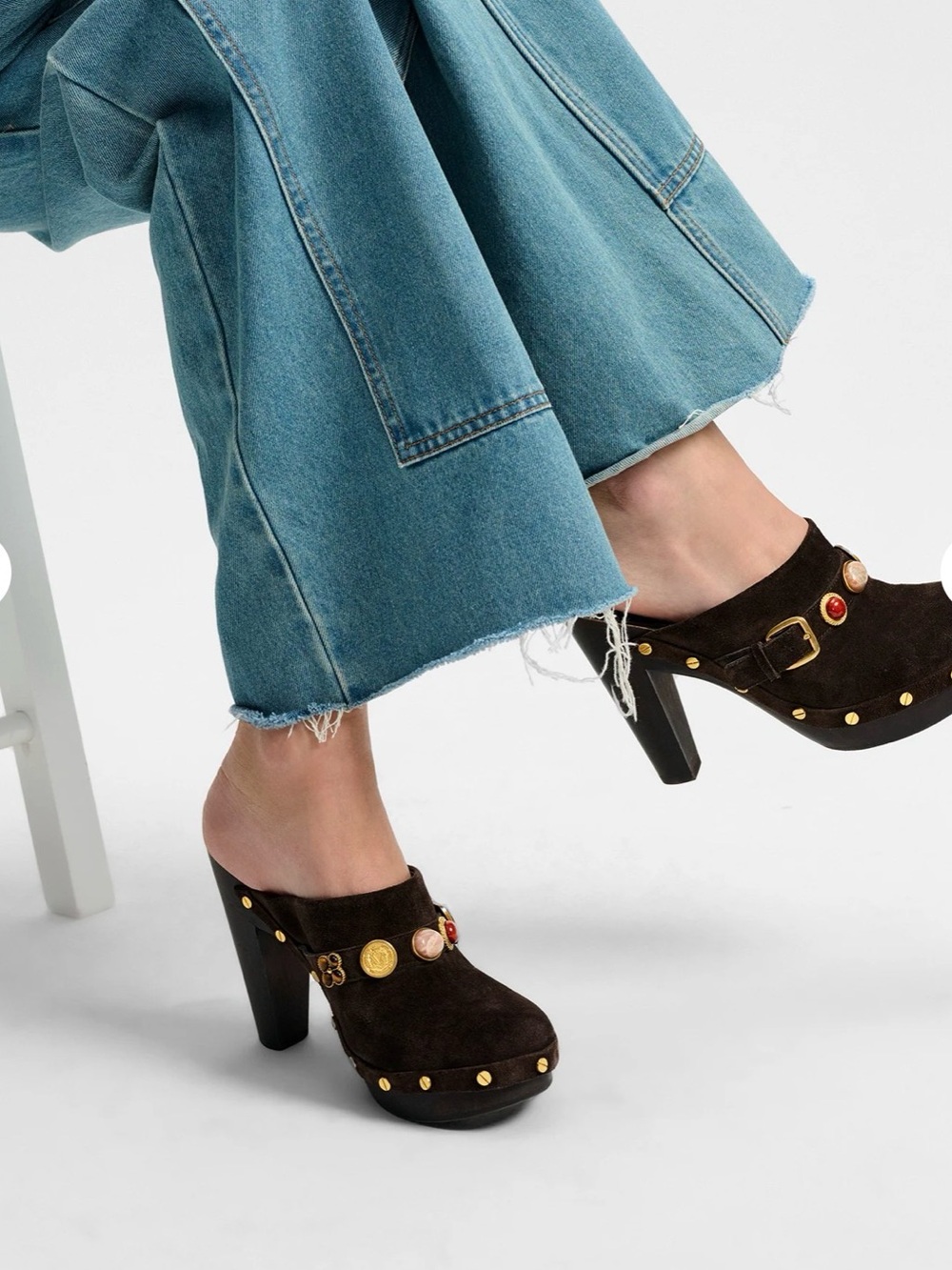 Veronica Beard Black Suede Studded Coin-Embellished Heeled Clog